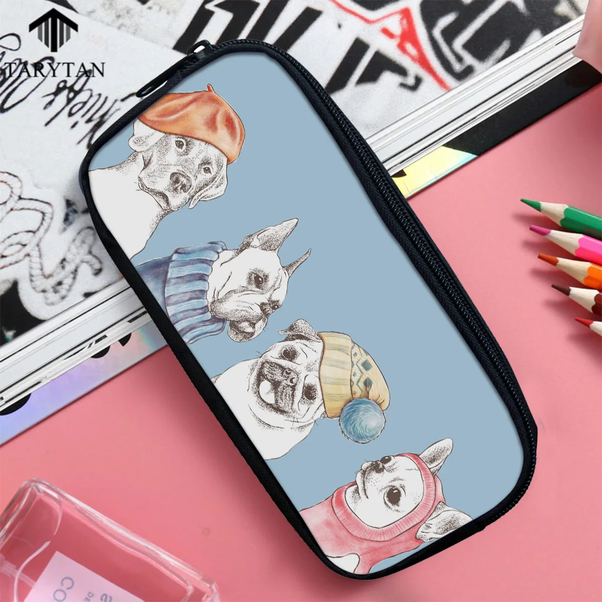 Чехол-карандаш для собаки бульдога мопса синего цвета женская косметичка