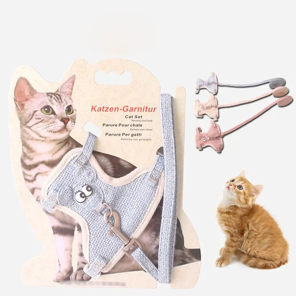 

Cat Chest Back Strap Pet Harness Vest Leashes Set Cute Kitten Harnesses Chain Collar Leash Puppy Outdoor Travel Traction Rope