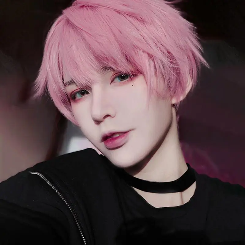 

Pink Cosplay Wig Male Japanese Short Hair Dk Juvenile White Fake Hair Cos Gojo Goto The Same Wig Anime Is Too Wig + Wig Set