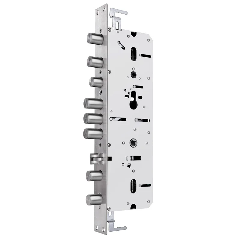 

Security door stainless steel lock body ,pitch size 6068, for Intelligent fingerprint, Lift up, lock& Push down, open