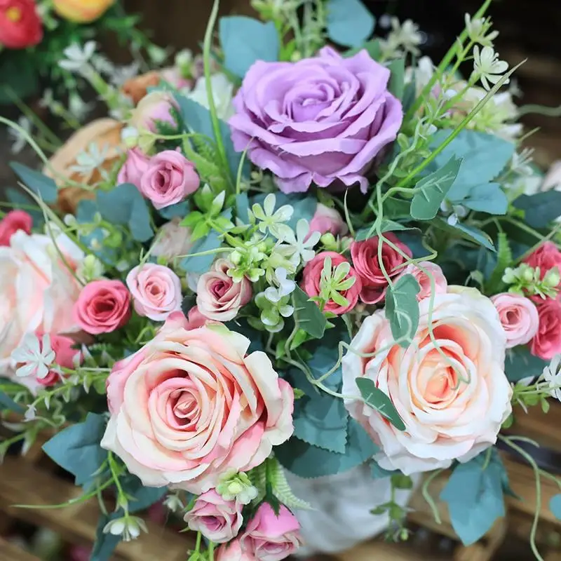 

Artificial Roses Flowers Wedding Home Autumn Decoration High Quality Big Bouquet Luxury Fake Flower Arrangement Bulk