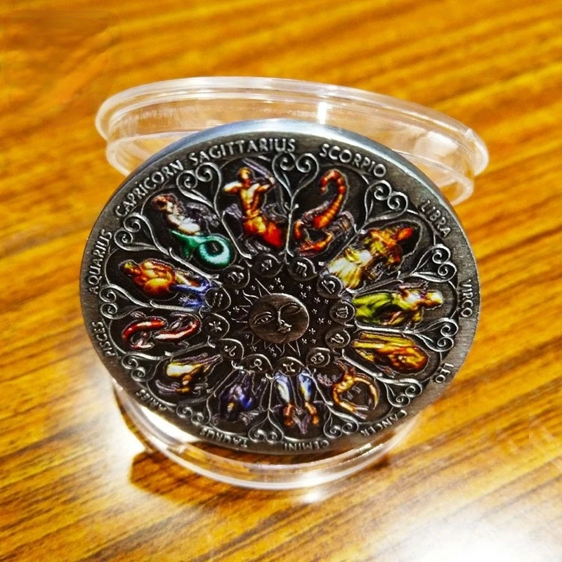 

Twelve Constellation Zodiac Silver Commemorative Coins Lucky Love Elizabeth II Euro Astrology Super Beautiful Souvenir Gifts