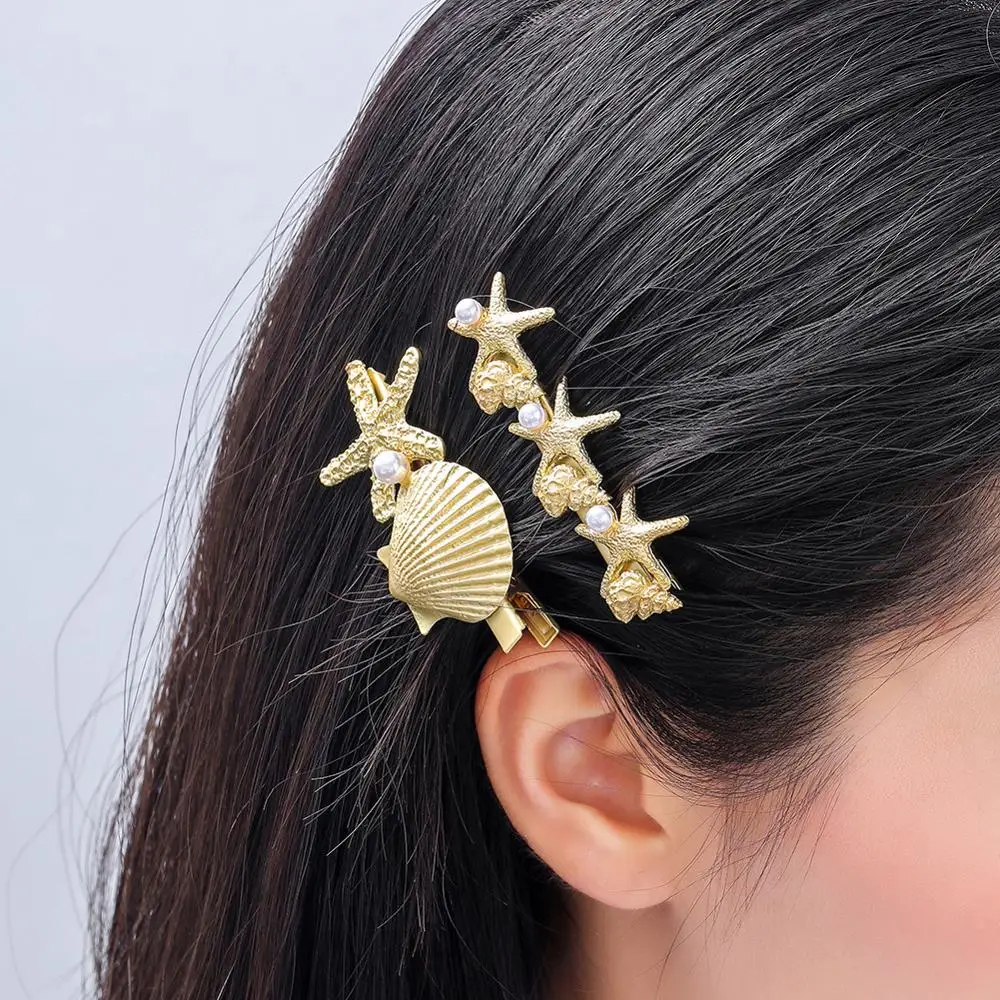 Заколки для волос в богемном стиле с жемчугом морскими звездами ракушками Модные