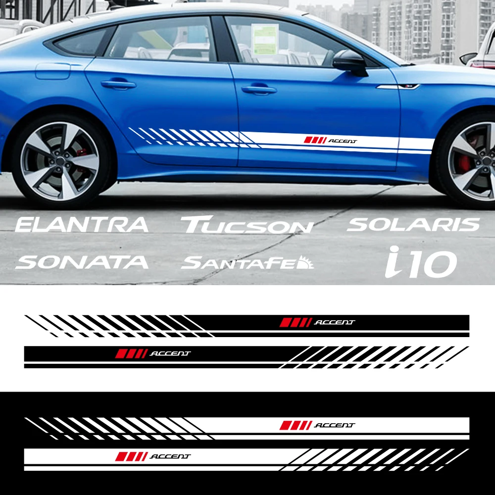 

For Hyundai i10 i20 i30 ix20 ix35 Elantra Tucson Sonata Accent Santa Fe Solaris Car Styling 2Pcs Side Door Skirt Stripes Sticker