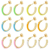 pair stud hoop earrings for women enamel neon green bright fluorescent jewelry gold color yellow bamboo female gift aretes