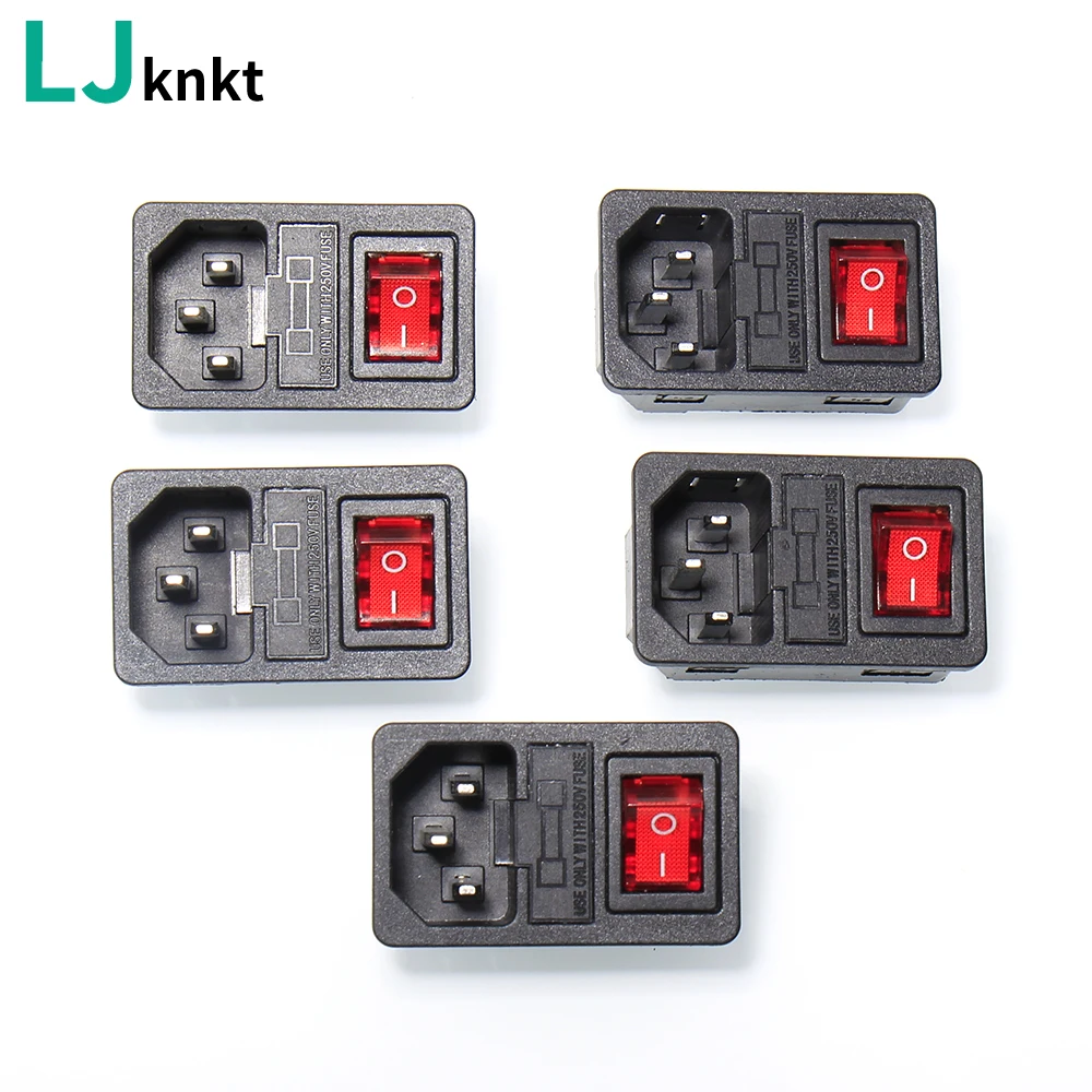 

1PCS Power rocker switch C14 AC power socket connector plug 10A 250V With 10A fuse Female hole entrance