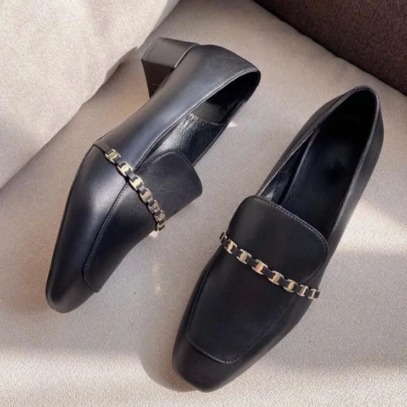 

Spring Women's Shoes High Heels Round Toe Thick Heels Plus Size Shoe Black Loafers Dress Shoes Ladies Tacones altos btalon femme