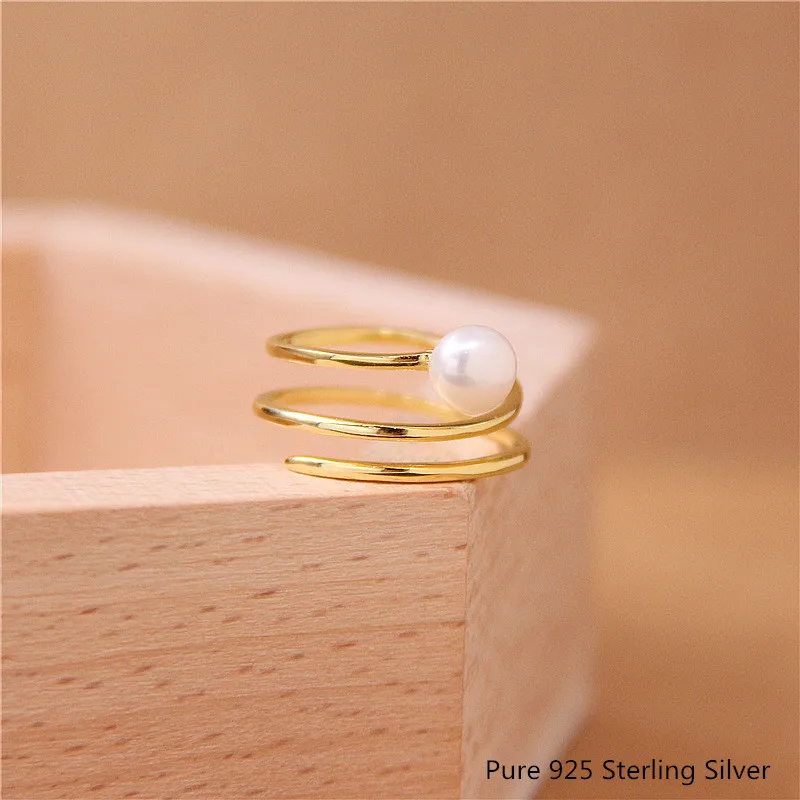 

Buyee 6mm Pearl Ring Women Simple Shiny Golden Line Pure 925 Sterling Silver Wedding Ring for Women Unique Fashion Jewelry