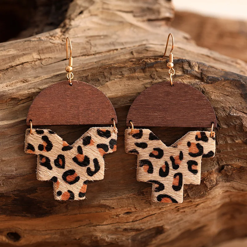 2021 популярные женские золотые полукруглые деревянные леопардовые кожаные