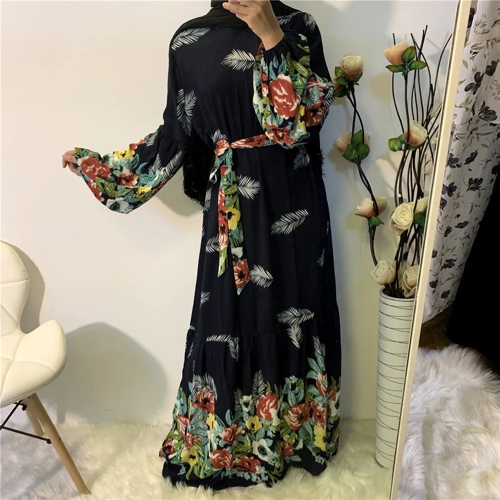 Новая длинная юбка для женщин средневостока в мусульманском стиле модное платье с поясом и принтом в исламском стиле Австралийское платье ...