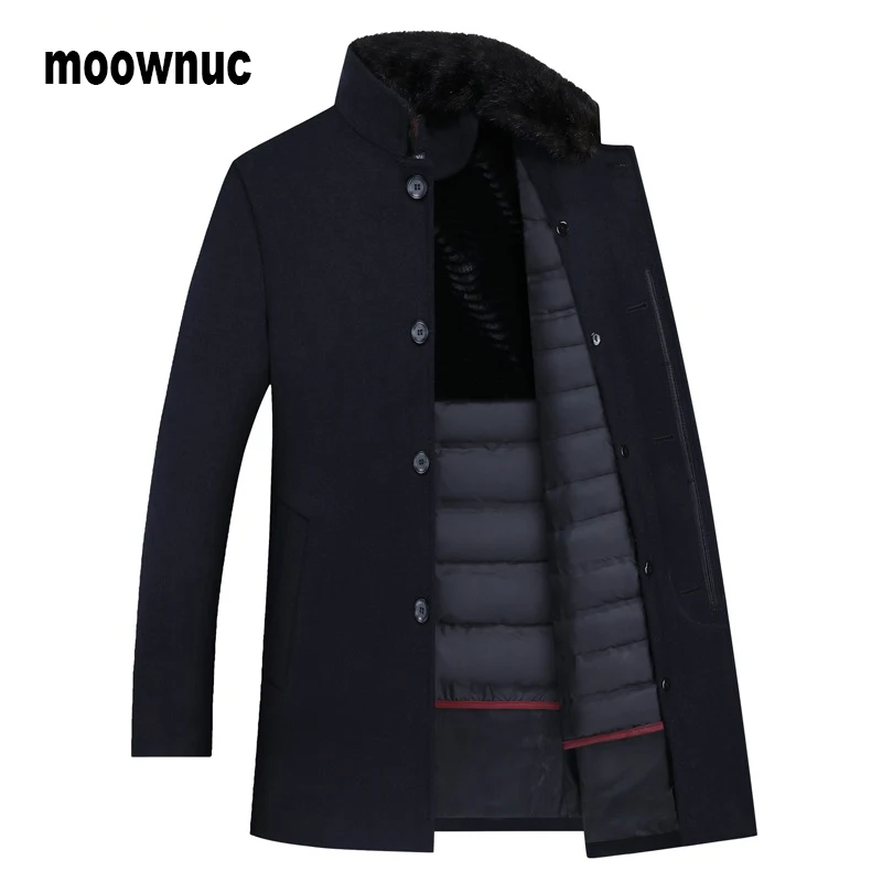 Мужской шерстяной тренчкот зимняя куртка на 90% белом утином пуху Толстая