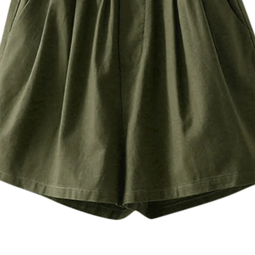 

WoMen Elastic Waist Wide Leg Pants Nice Summer VogueShort Streetwear Female Solid Draped Linen Short Pant Plus Size Trousers