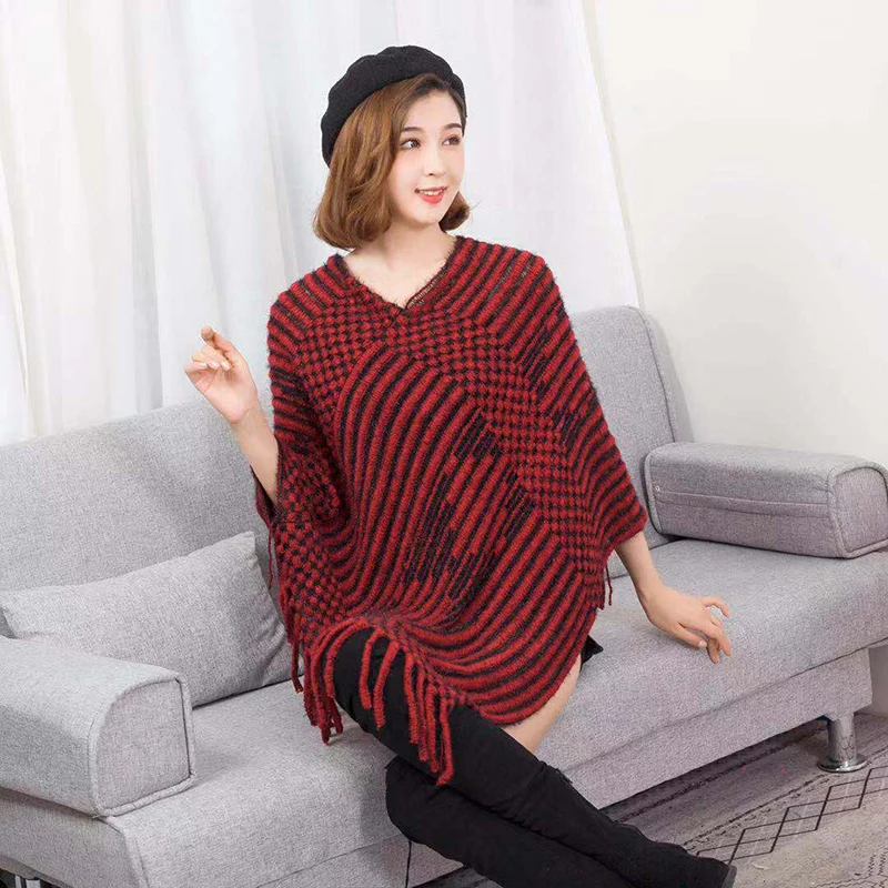 DISIMAN женская зимняя одежда пончо с кисточками женский вязанный большим