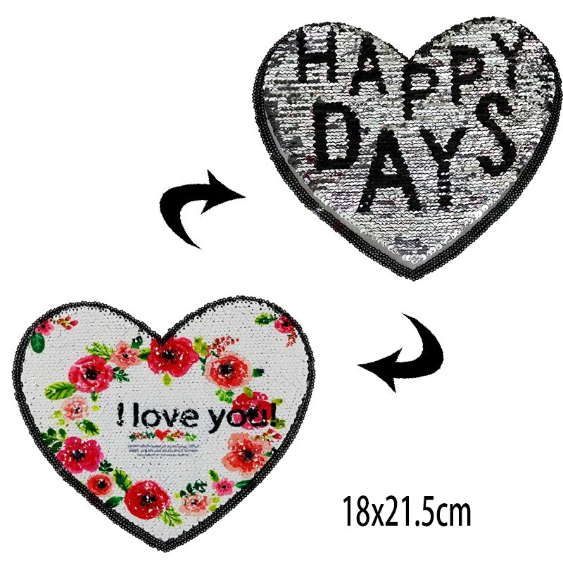 Цветок Любовь Сердце Наклейка Двусторонняя пайетка нашивка для шитья дешевые