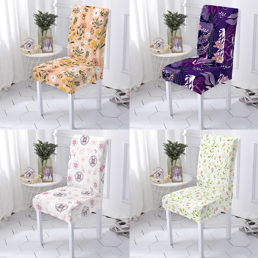 

Flower Pattern P High Living Chair Covers Literary Sense Chair Slipcover Chairs Kitchen Spandex Seat Cover Wedding1/2/4/6 pcs