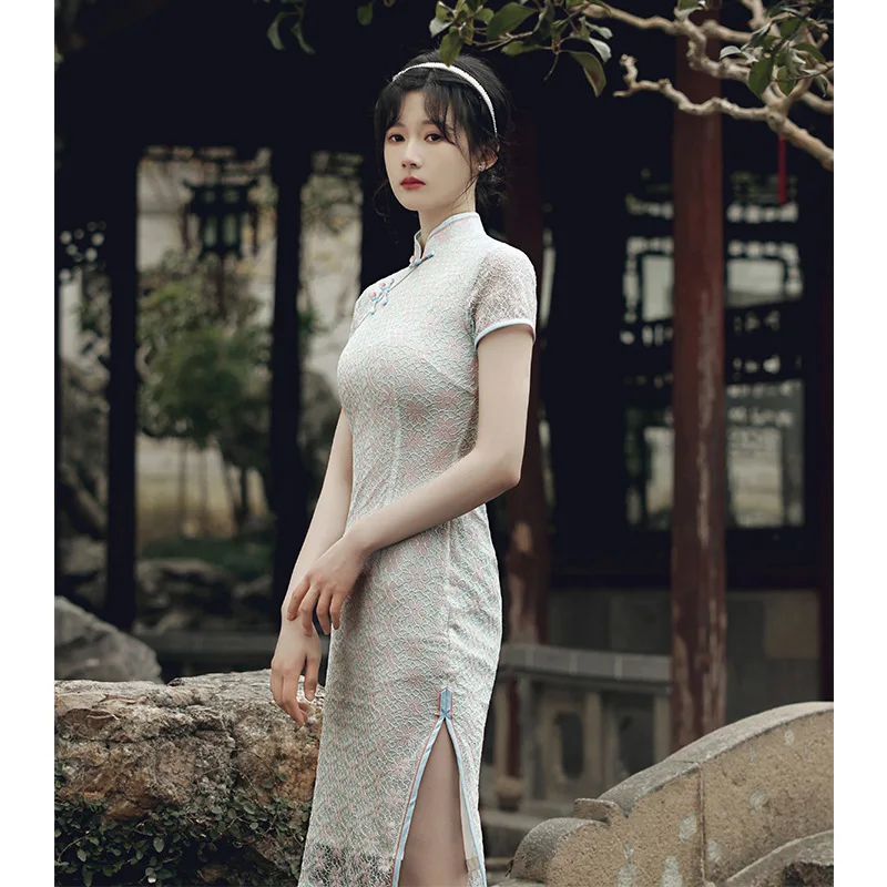 

Cheongsam New Lace Mid-length And Improved Cheongsam Young Girls Can Wear Retro Dresses Daily Qipao Wedding Chinese Dress