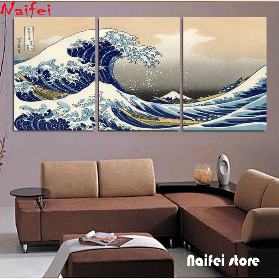 

Full Square Round Drill 5D DIY Diamond Painting 3pcs Abstract Waves Diamond Embroidery Landscape Cross Stitch Rhinestone Mosaic