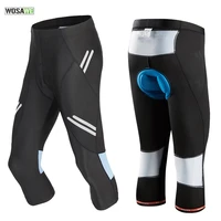 wosawe mens cycling calf length reflective pants bike tights clothing 3d gel padded riding mtb spinning bicycle cropped shorts