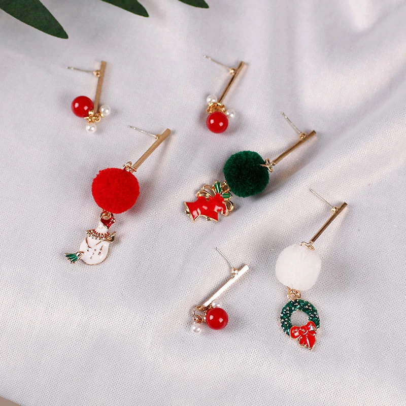 Рождественская серия серьги классические красные помпоны гирлянда колокольчик