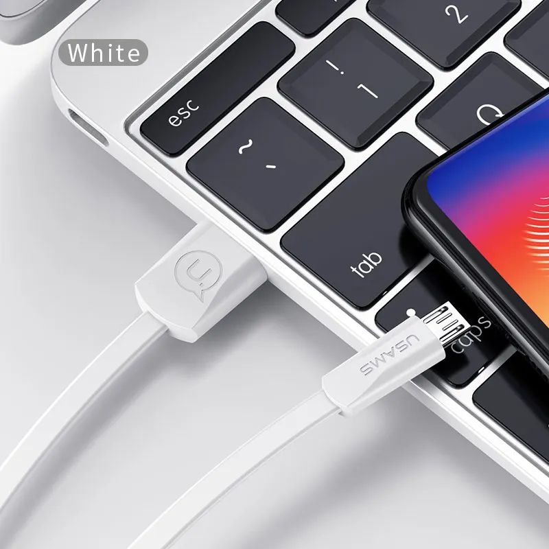 Micro USB кабель, USAMS 2A Быстрая зарядка кабель для мобильного телефона USB кабель для передачи данных для samsung Xiaomi huawei tablet Кабель Android Micro USB - Цвет: Белый