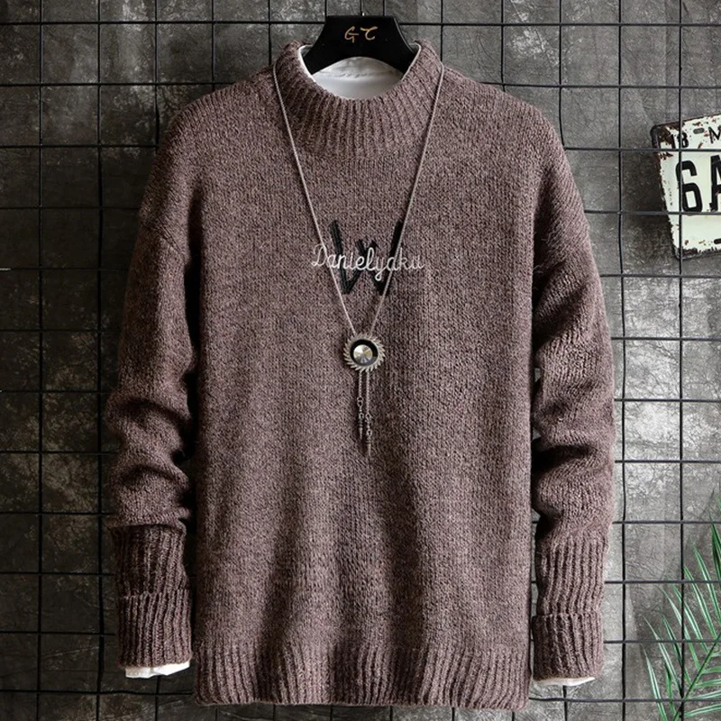 

Sweater Men 2020 winter Casual O-neck Pullover Shirt Slim Fit Long Sleeve Solid color Sweaters Knitted Letter printing Men Tops