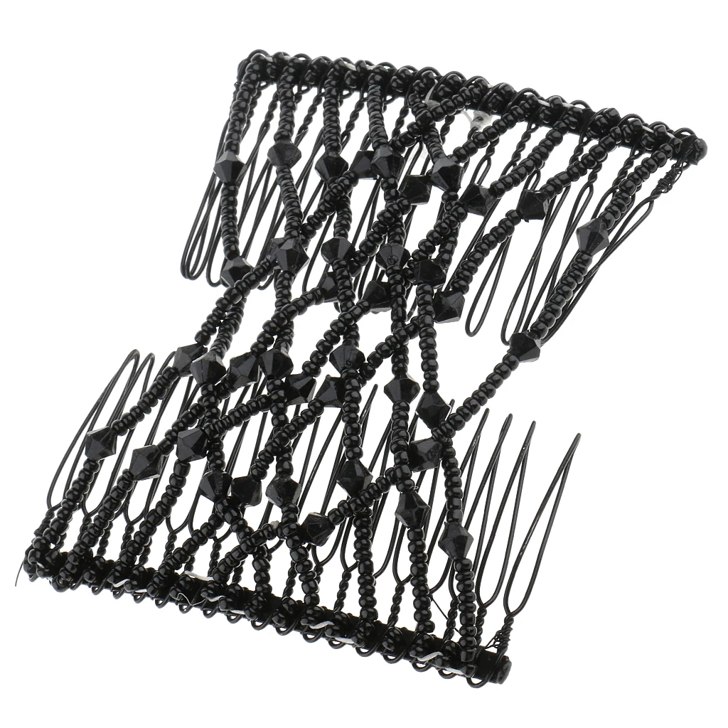 Легкая заколка-гребешок черная эластичная заколка с бусинами и бантом |