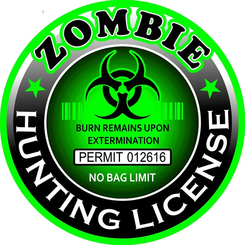 

ZOMBIE Hunting License Round Warning Car Stickers for Rear Windshield Bumper Creative Decals Window Trunk Accessories KK15*15cm