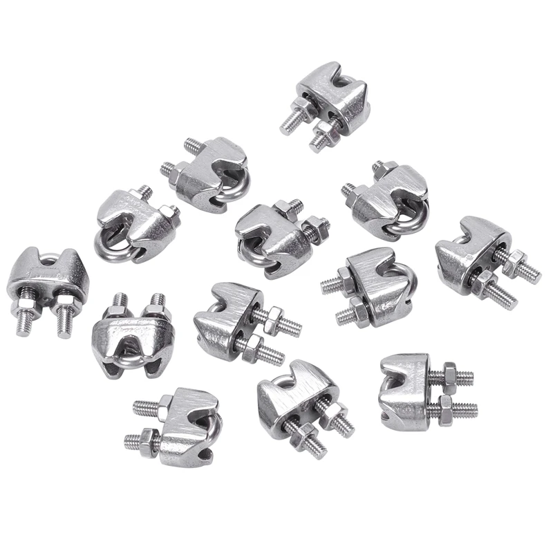 

2mm 1/16 Inch Stainless Steel Wire Rope Cable Clamp Fastener 12pcs