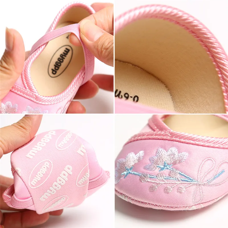

Toddler Anti-slip Baby Girls Shoes Baby Girls Princess First Walker Shoes Chinese Style Embroidered Flower Shoes With Headband
