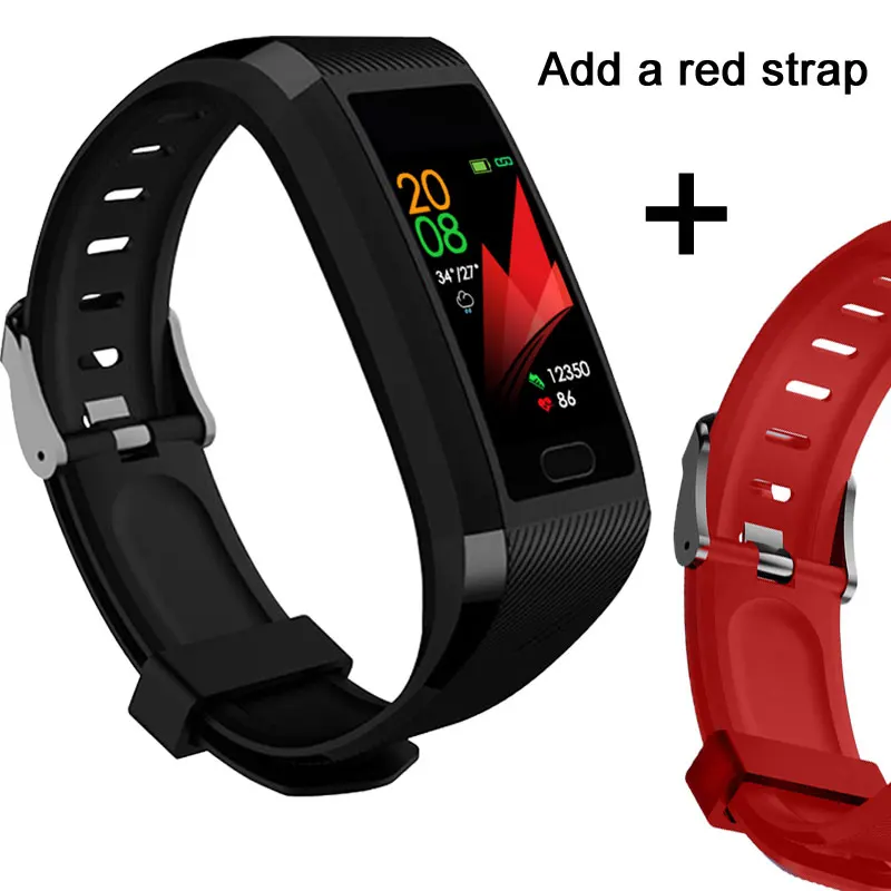 Black add red Умные часы для мужчин, кровяное давление, умные часы, водонепроницаемые, умные часы для женщин, браслет для спорта и здоровья, Смарт часы для Android Ios - Цвет: Black add red