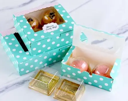 5 шт. коробка для торта из крафт-бумаги с прозрачным окошком ПВХ синяя печенья и