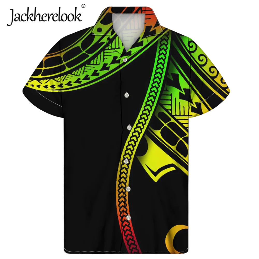 

Jackherelook Men Shirts Hawaiian Tops Polynesian Tattoo Tribal Brand Design Short Sleeve Shirt Male Blouse Streetwear Camisas