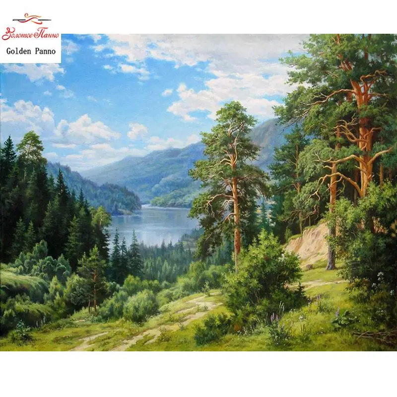 Diamante Quadrado Bordado rvore Natural Pintura De Diamante Ponto Cruz Paisagem Crculo Completo Mosaico De Diamante