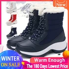 Водонепроницаемые женские ботинки, зимняя обувь, зимние ботинки на платформе, Теплые ботильоны, зимние ботинки на толстом меховом каблуке