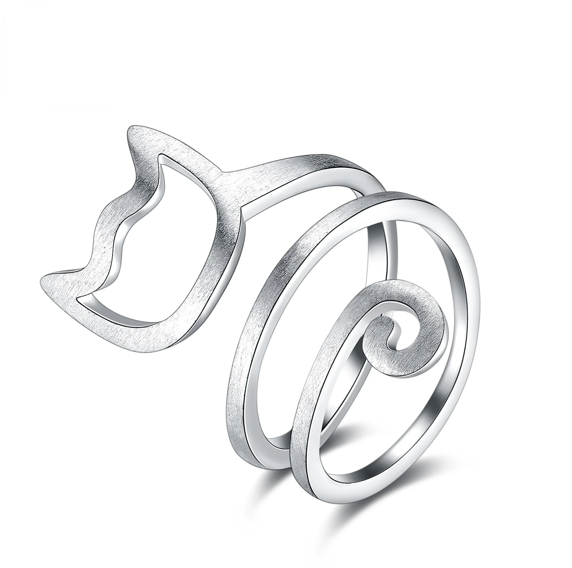 

Original design style 925 sterling silver jewelry personalized silver jewelry winding drawing cute cat ring kitten adjustable