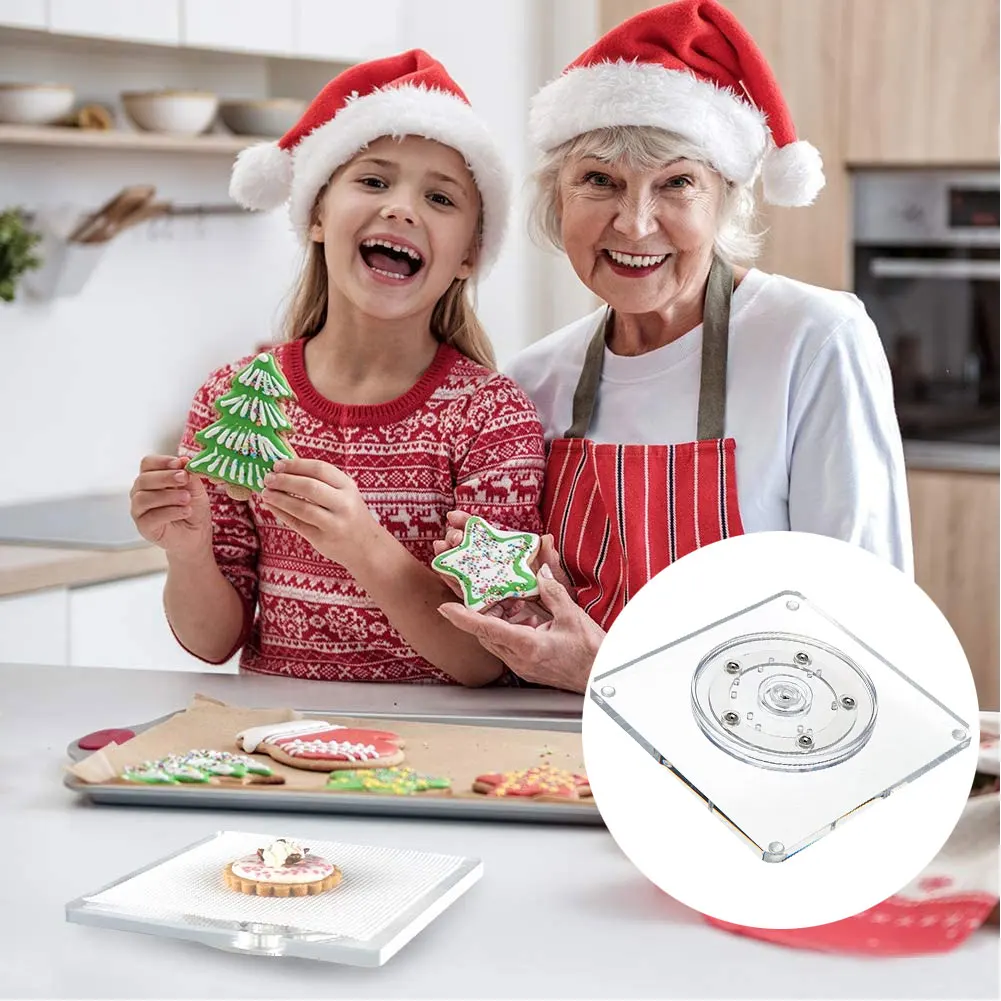 

Cake Turntable Cookie Ornament Chic Swivel Stand Acrylic Clear Cooking Tool with Anti-Slip Silicone Mat Icing Sugar Cupcake