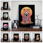 Японских самураев, пластичный монтаж, кот Ramen Ностальгия Холст Картины мультфильм постеры с животными принтами настенные картины для Гостиная Настенный декор