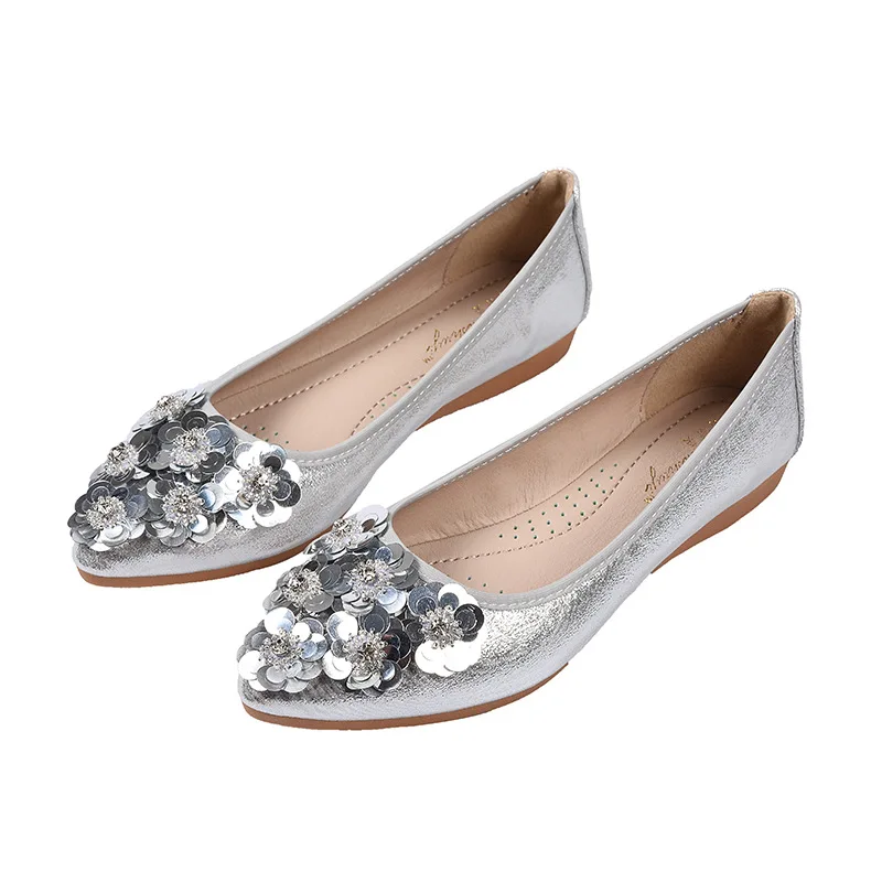 Flowers Women's Shoes Flats Casual Shoes Woman Loafers Fashion Pointed Shallow Slip-on Luxury Elegant Plus Size 44 High Quality