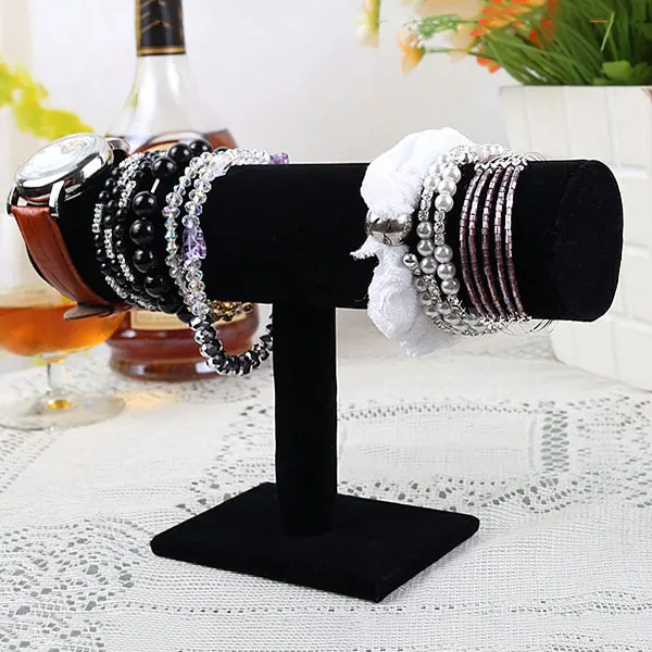 

High Quality Black Velvet Bracelet Chain Watch T-Bar Rack Jewelry Hard Display Stand Holder Jewelry Organizer Hard Display Stand