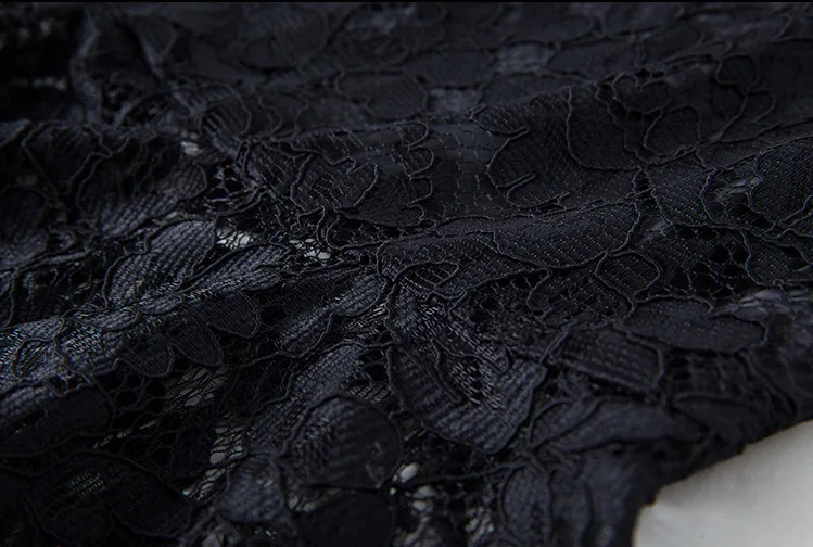 

Black Lace Dresses Spring and Autumn Vintage Round Neck Half Sleeve Hollow Out Plus Size Women's Clothing Mermaid Dress