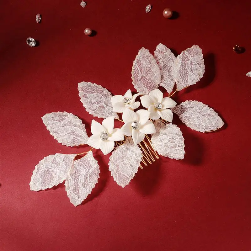 Гребень для волос из полимерной глины с цветами свадебная Шпилька кружевной