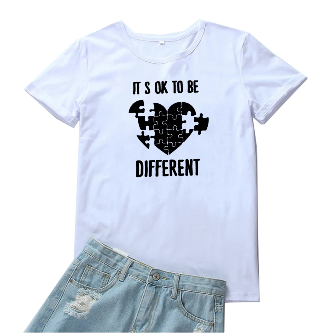 

Женская футболка в форме сердца с надписью It's Ok To Be Different, женские модные Свободные повседневные футболки, топы