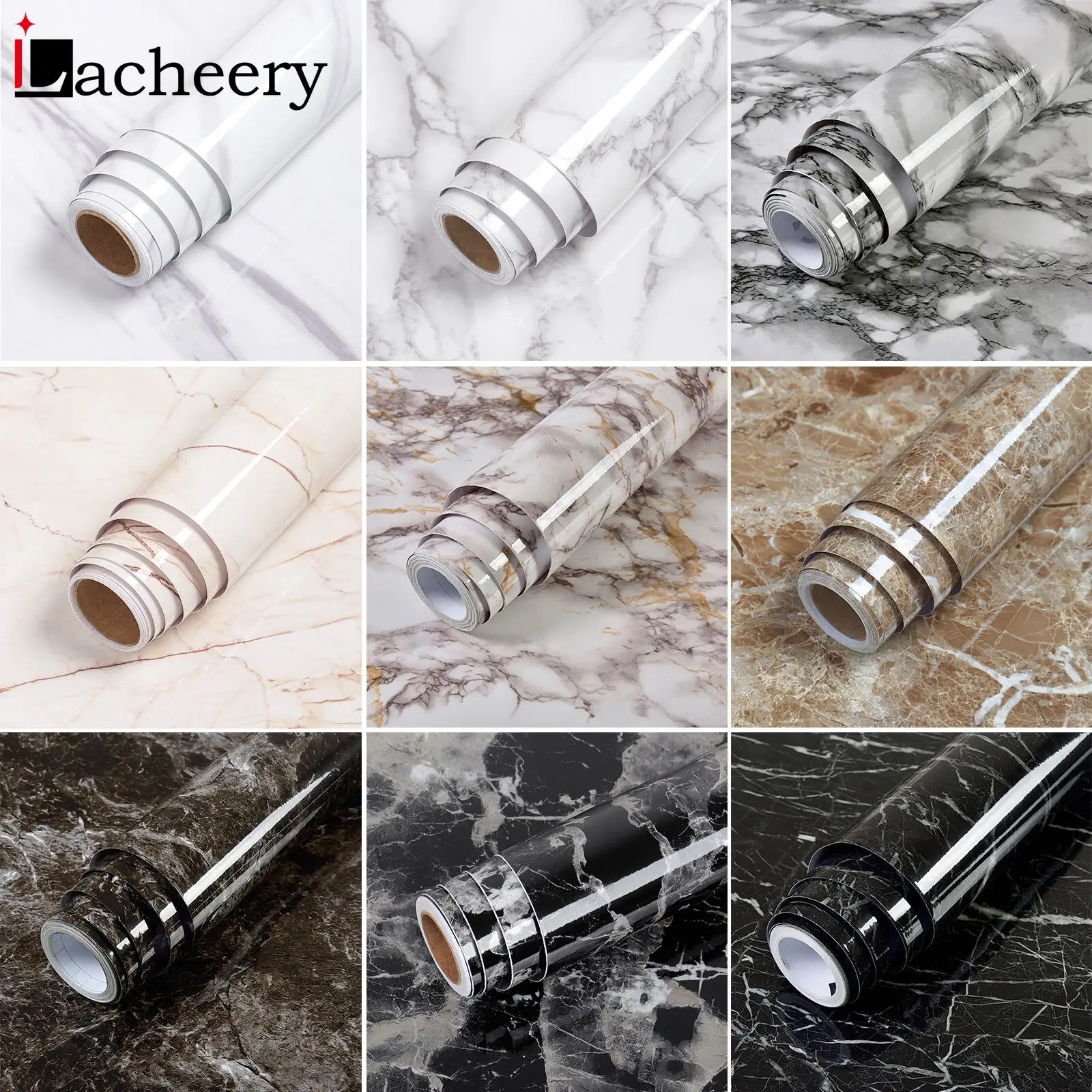 

50 Colors Waterproof Oil-proof Marble Self Adhesive Wallpaper Vinyl Film Wall Stickers Bathroom Kitchen Cupboard Home Decoration