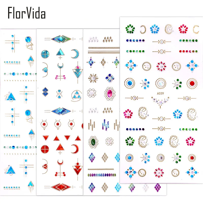 FlorVida стикеры 3D на ногти Nail Art со стразами драгоценные камни Сверкающий Кристалл Блестящий стикер на клейкой основе для дизайна ногтей маникюр