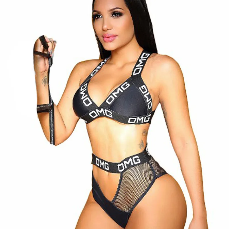 Сексуальный комплект бикини с надписью OMG женский купальник вырезами и высокой