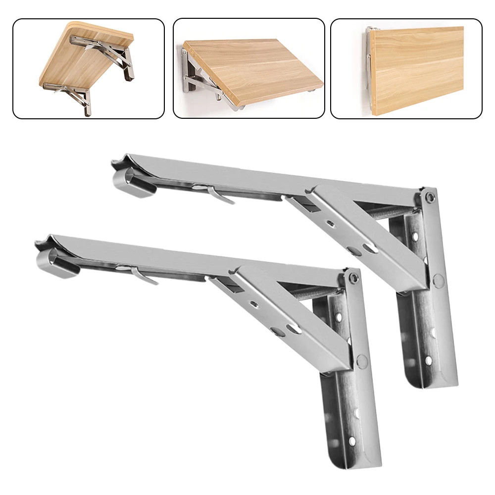 Folding Angle Bracket Stainless Steel Table Shelf Bracket Furniture Hardware Heavy Support Wall Mounted Triangle 2pcs