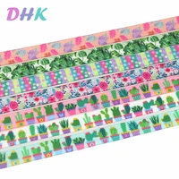 dhk 38 free shipping leaf cactus flower dots printed grosgrain ribbon accessory material headwear diy decoration 9mm s1307