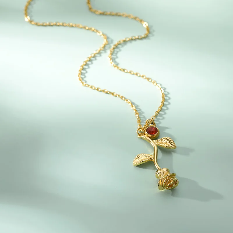 

Boho Rose Flower Pendant Necklace With Custom 12 Birthstone Gold Sliver Color Couple Stainless Steel Necklace Jewelry Birthday