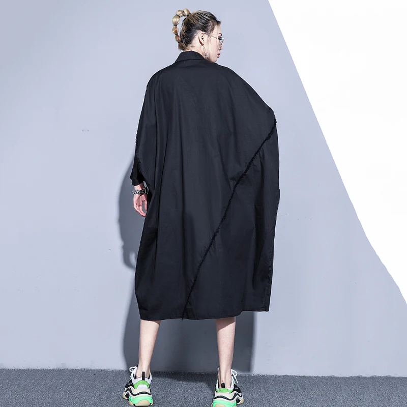 

Women White Irregular Big Size Dress New Lapel Three-Quarter Sleeve Loose Fit Fashion Tide Spring Summer 2021 1y641