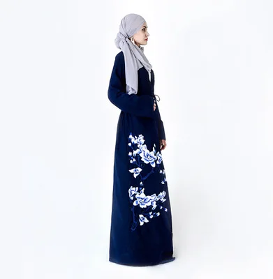 Dark blue Абайя мусульманское платье женское вышитое абайя для женщин платья турецкий Выпускной арабский Летнее Длинное Черное платье халат скромная одежда - Цвет: Dark blue